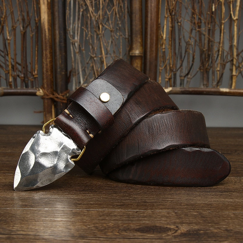 Cinturón retro de cuero genuino con hebilla de acero inoxidable