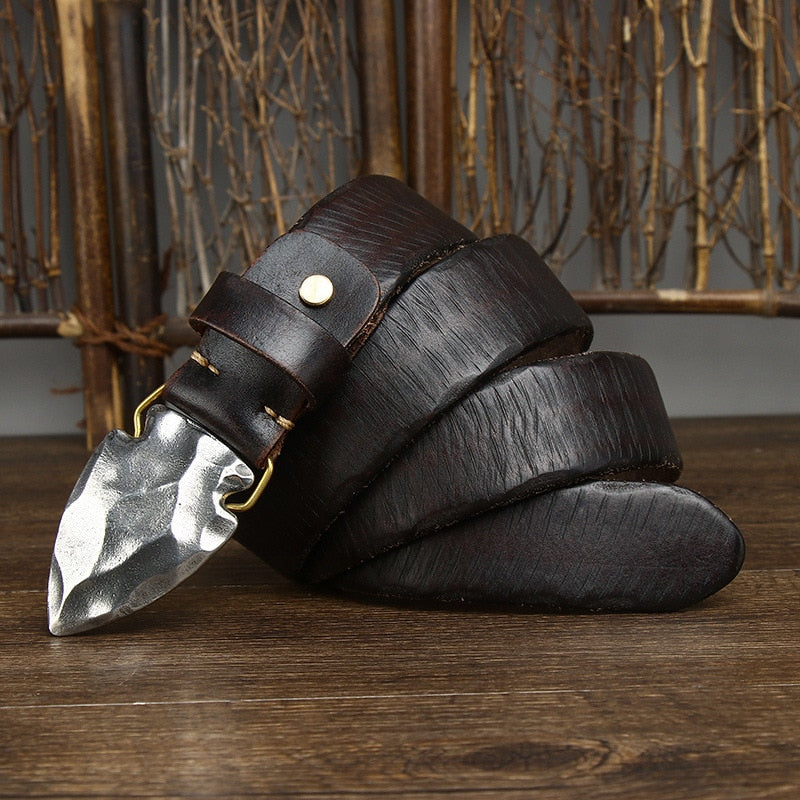 Cinturón retro de cuero genuino con hebilla de acero inoxidable