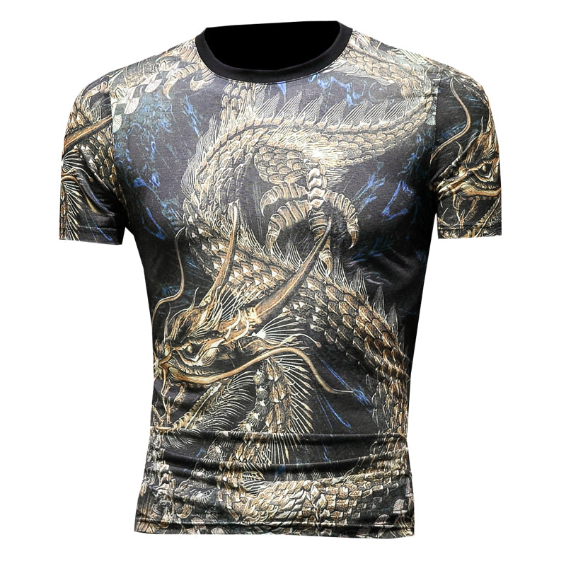 Dragon with Horn Chinese Style Printing men T-Shirt