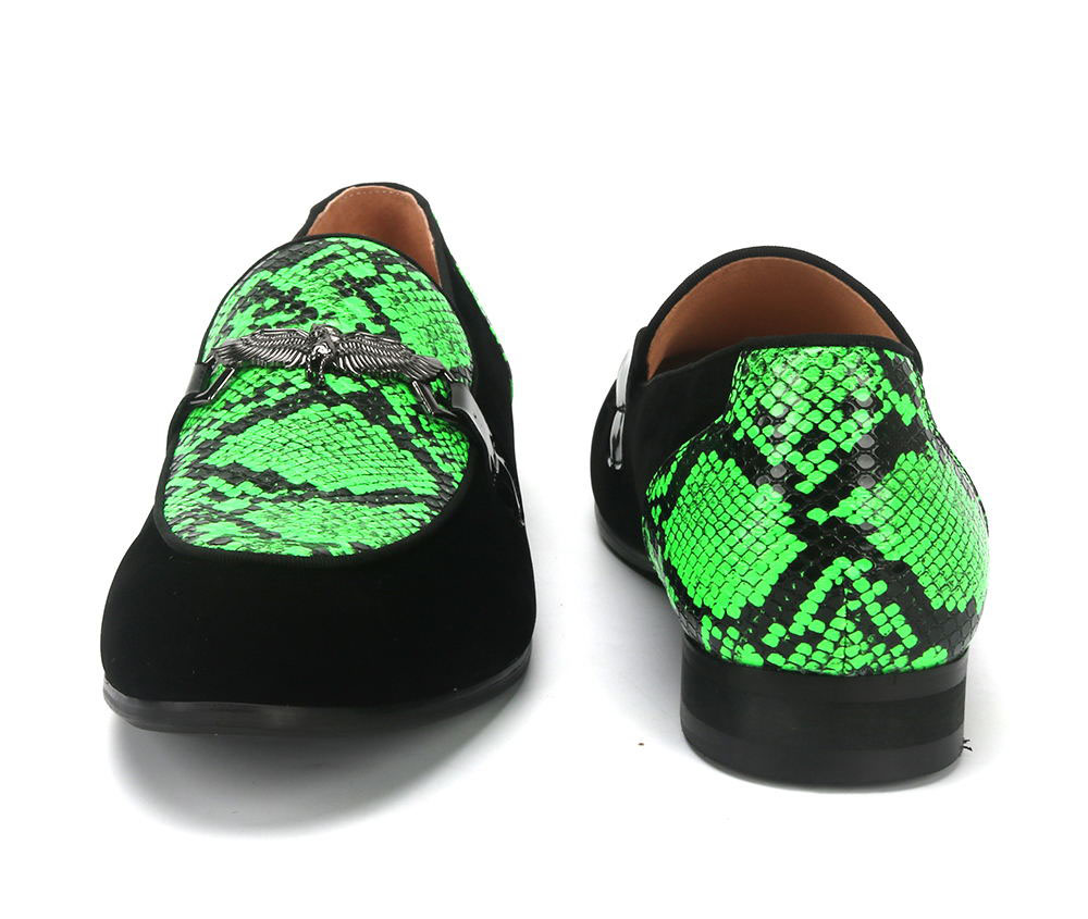 Mocasines de hombre con patrón de serpiente verde negro