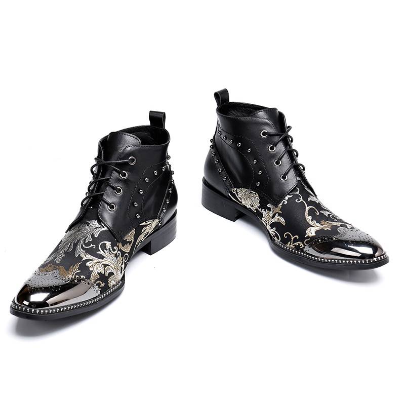 Bottines en cuir véritable à motif baroque au design luxueux pour hommes