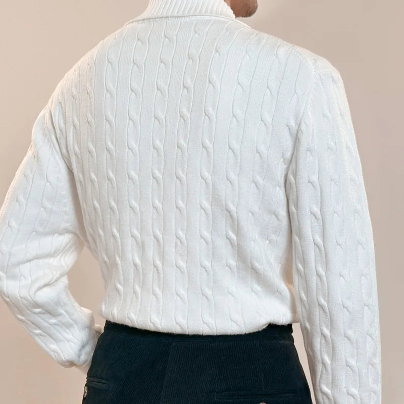 Lapel Zipper Knitted Men Sweater