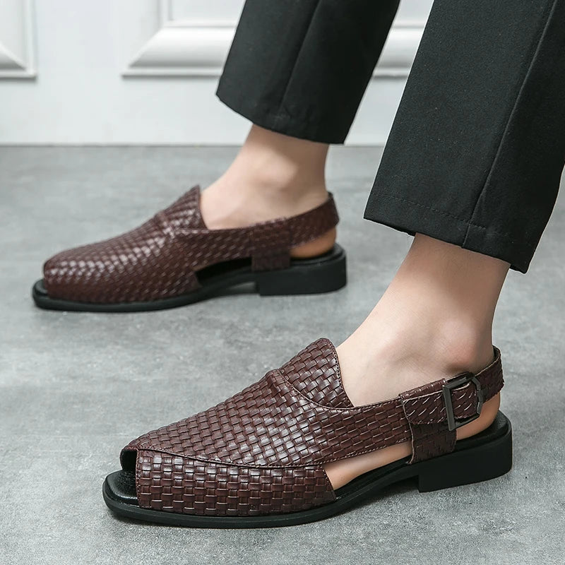 Woven Pattern PU Mules Shoes