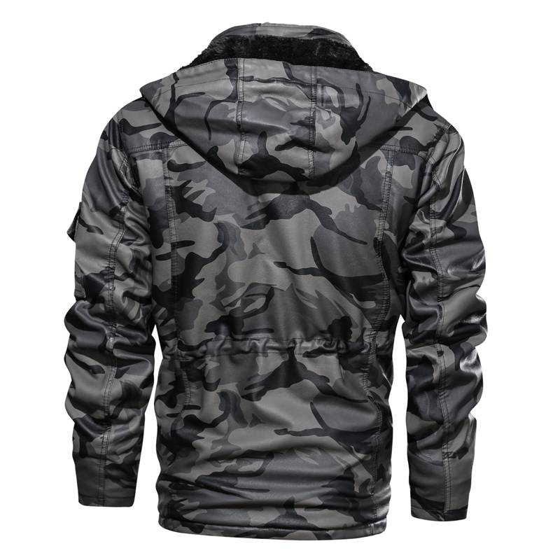 Camouflage Winter Fleece Thick Casual Men Hooded Jacket