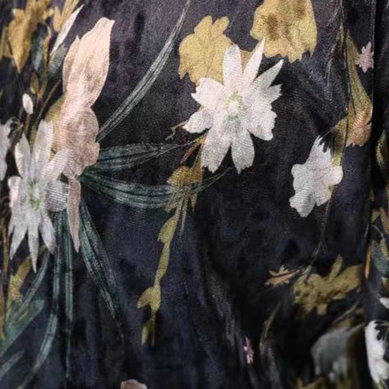 Polyester Black Floral Long Sleeve Shirt