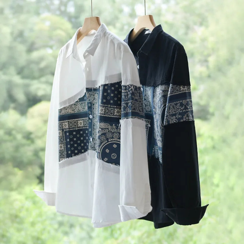 Patchwork Paisley Solid Cotton Shirt