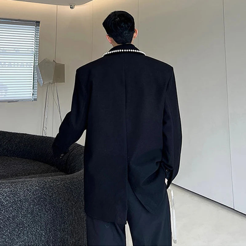 White Beads Decor Black Blazer