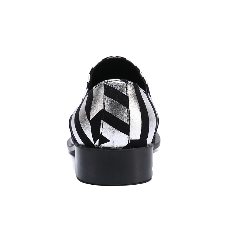 Metallic Striped Leather Pointed Metal Toe Men Shoes