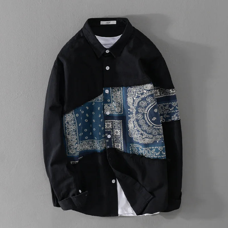 Patchwork Paisley Solid Cotton Shirt
