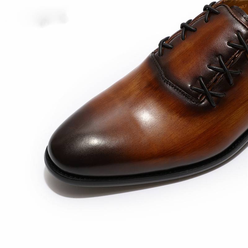 Pointed Toe Genuine Leather Criss Cross Lid Lace Up Style Men Shoes