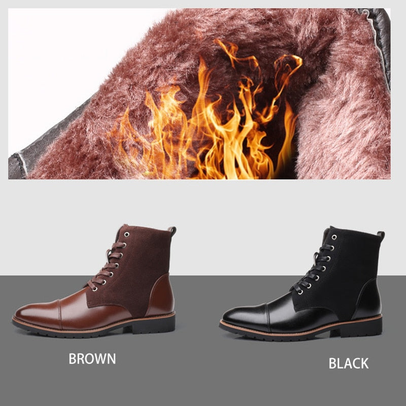 Bottes en PU pour hommes doublées chaudes au look classique