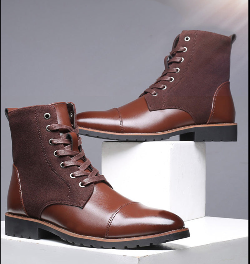 Bottes en PU pour hommes doublées chaudes au look classique
