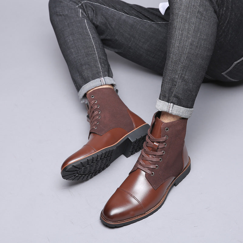 Bottes en PU pour hommes doublées chaudes au look classique