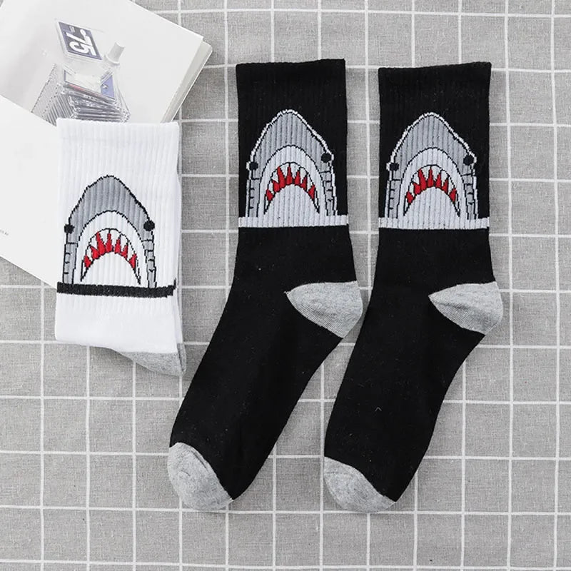 Cartoon Shark Pattern Cotton Socks