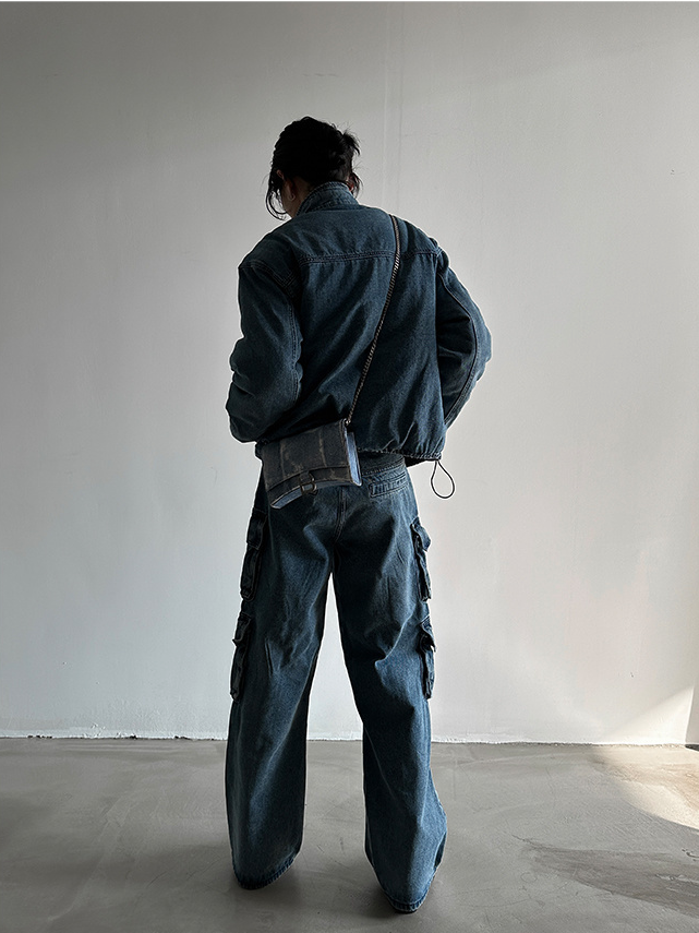 Denim Solid Loose Pants Set