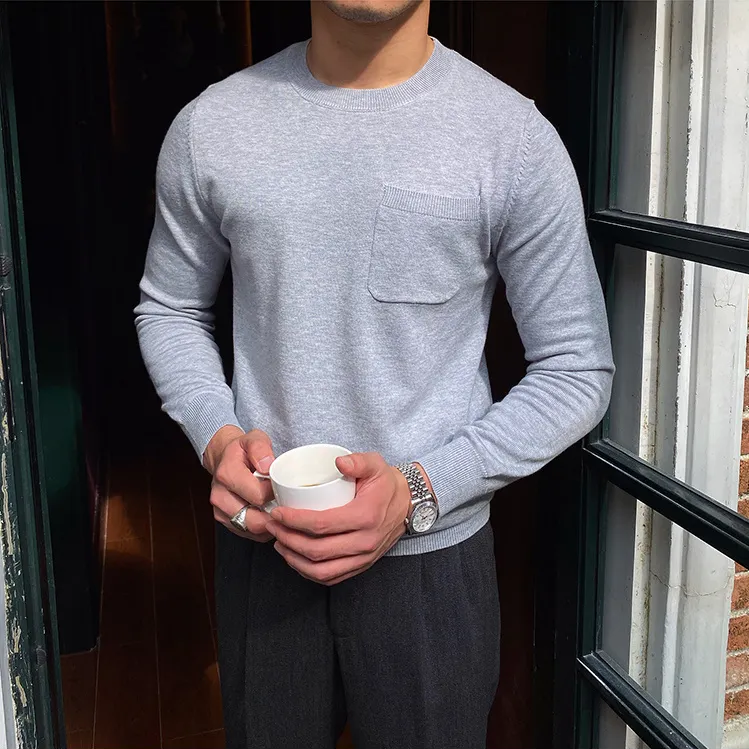 Solid O-Neck with Pocket Sweater