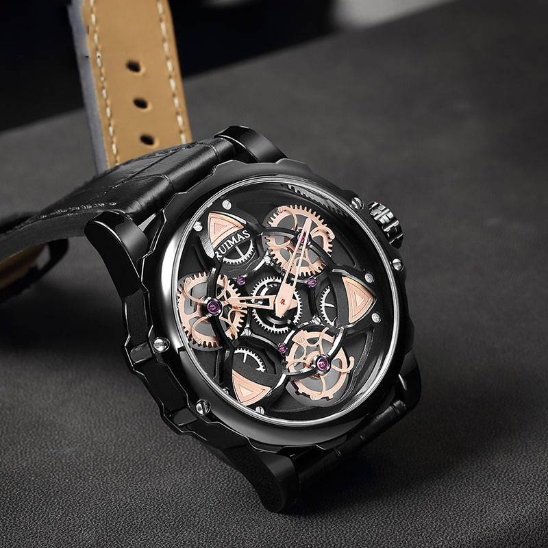 Creative Rotate Design in Leather Band Casual Men Watches