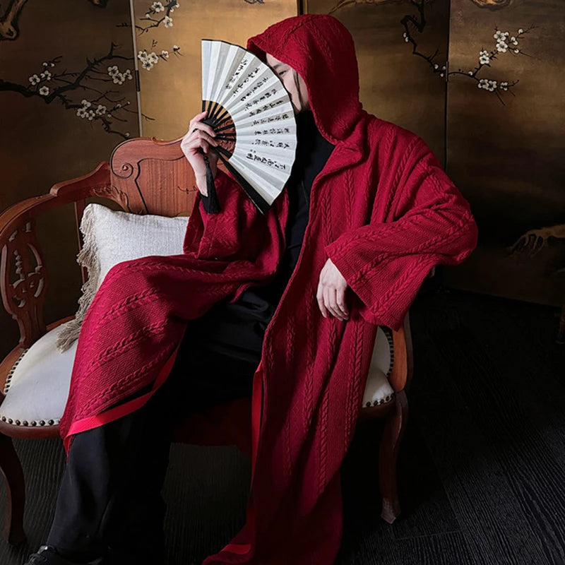 Red Color Knit Hooded Coat