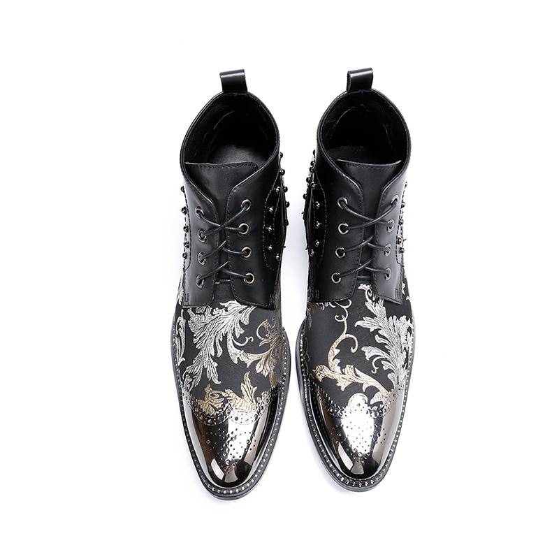 Bottines en cuir véritable à motif baroque au design luxueux pour hommes
