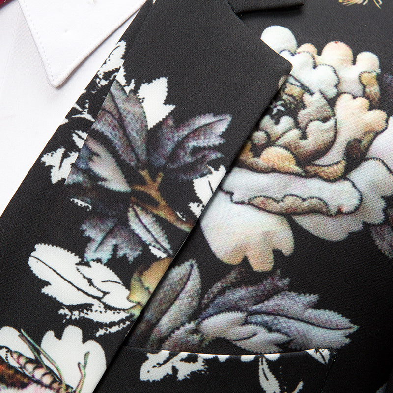 Japan Floral Art Print Men Fancy Business Formal Suit Set