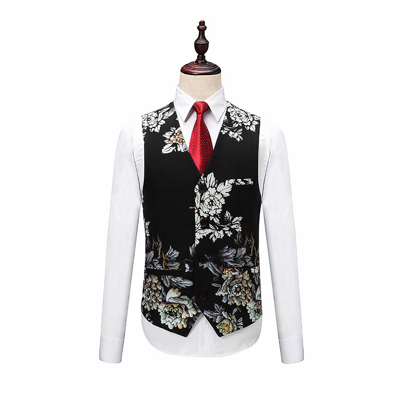 Japan Floral Art Print Men Fancy Business Formal Suit Set