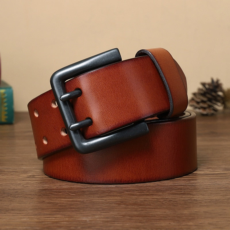 Solid Smooth Genuine Leather Double Pin Buckle Belt