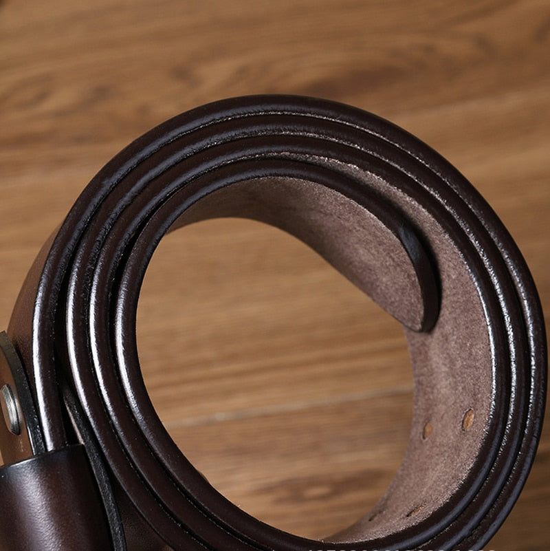 Solid Smooth Genuine Leather Double Pin Buckle Belt
