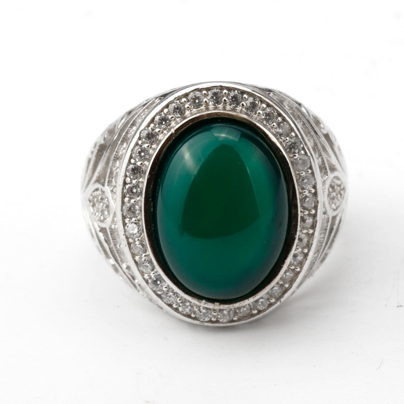 Cocktail Color Oval Stone in Hollow Sterling Silver Men Ring