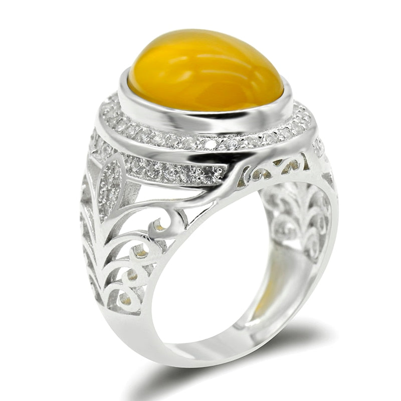 Cocktail Color Oval Stone in Hollow Sterling Silver Men Ring