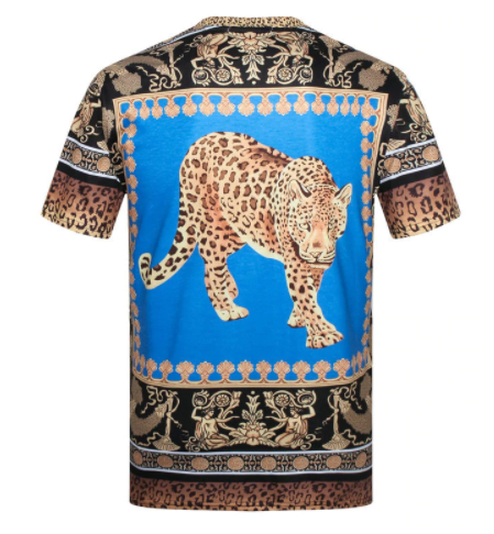 Leopard Back Print Velour O Neck Style Men T-Shirt
