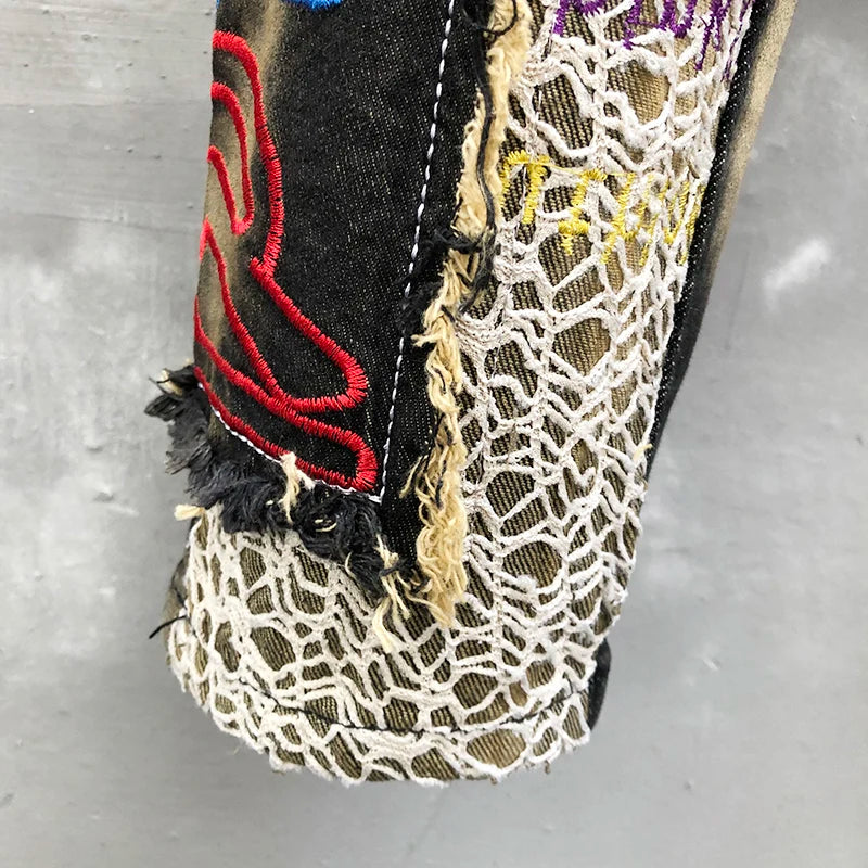 Abstract Embroidery Splicing Patchwork Jeans