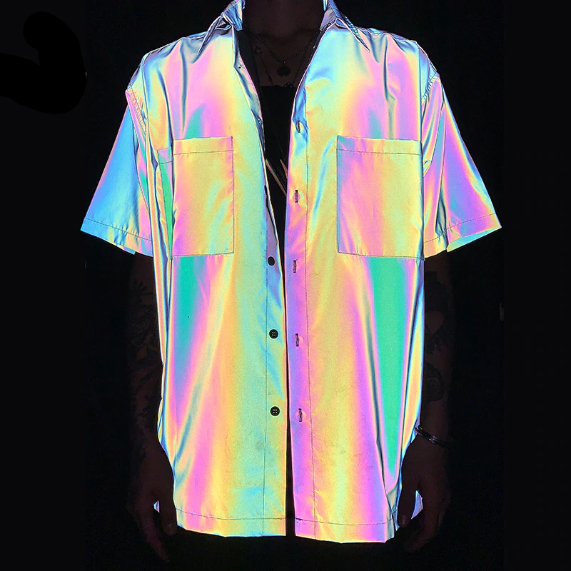 Chemise à manches courtes unisexe réfléchissante UV arc-en-ciel
