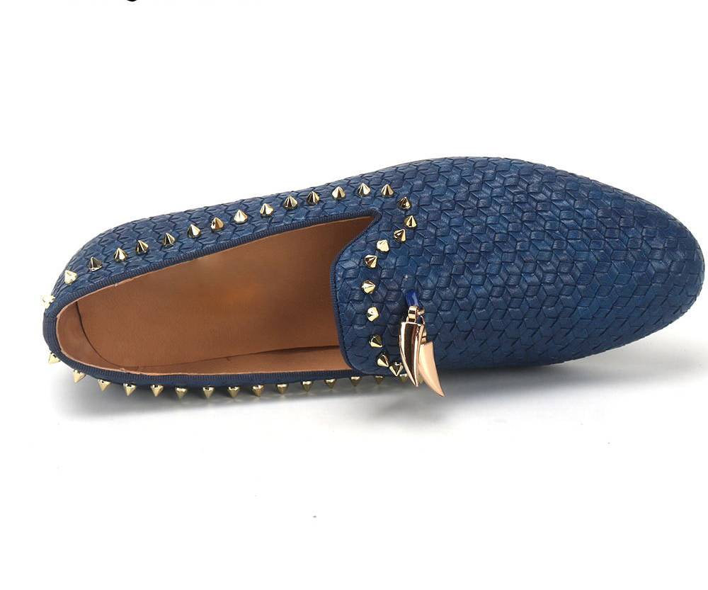 Braid Leather Casual with Gold Rivets Ornament Men Shoes