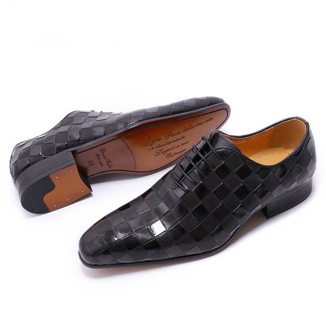 Black Brown Plaid Dress Formal Style Men Oxford Shoes