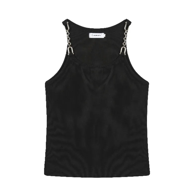 Metal Chain Design Solid Tank Top