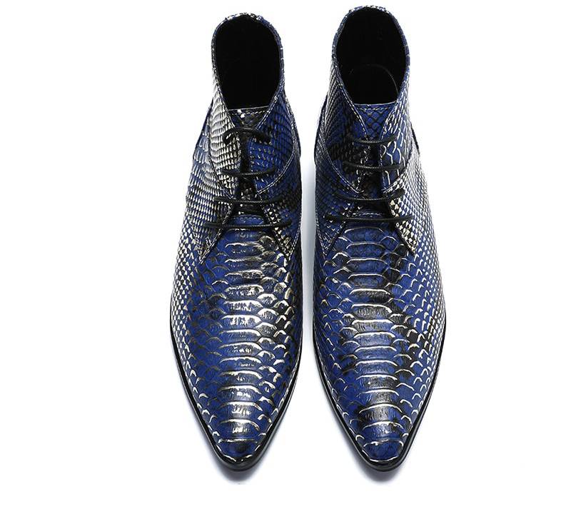 Bottines de luxe à bout pointu pour hommes à motif bleu