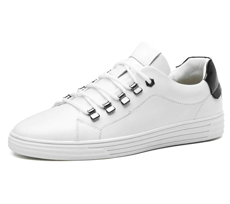 White Genuine Leather Casual Lace Up Men Sneaker