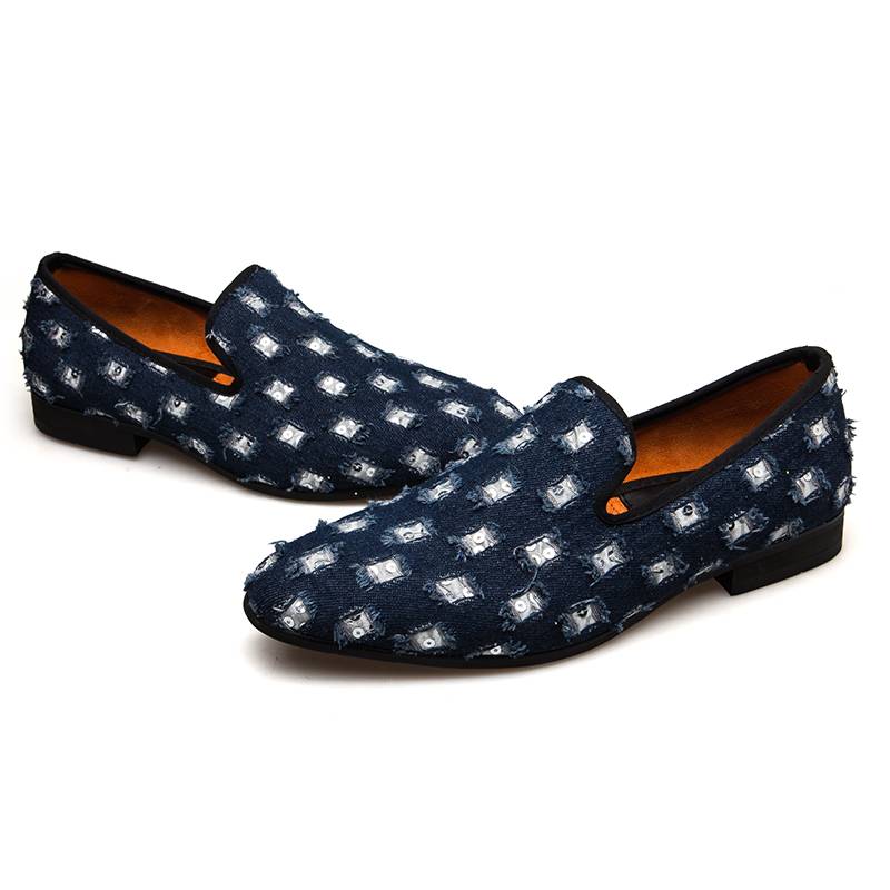 Casual Blue Denim Hollow Patched Light Transpirable Estilo Hombres Mocasines Zapatos