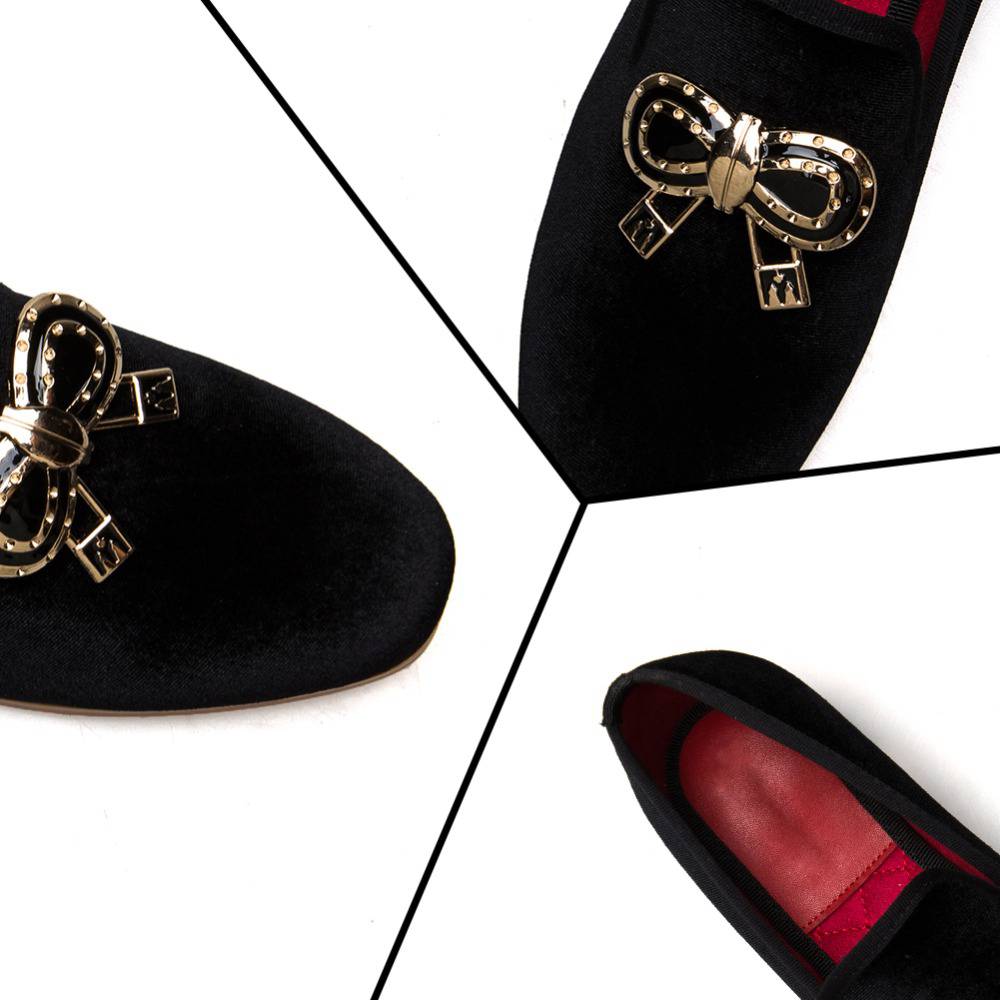 Black with Bow Chain Heels Casual Men Shoes