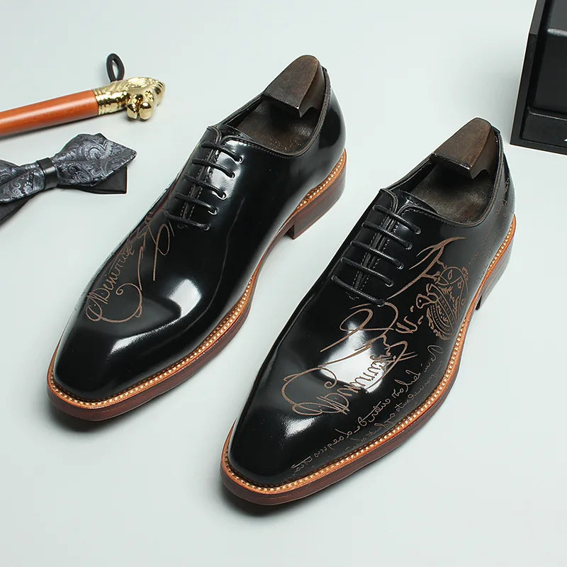 Letter Engraving Shiny Leather Shoes