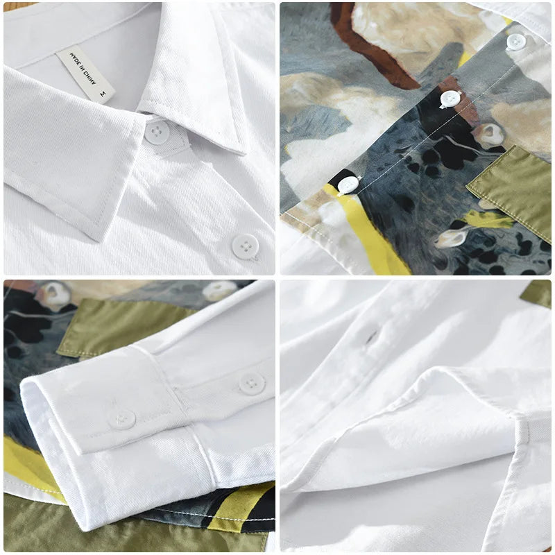 Abstract Printed Patchwork Long Sleeve Shirt