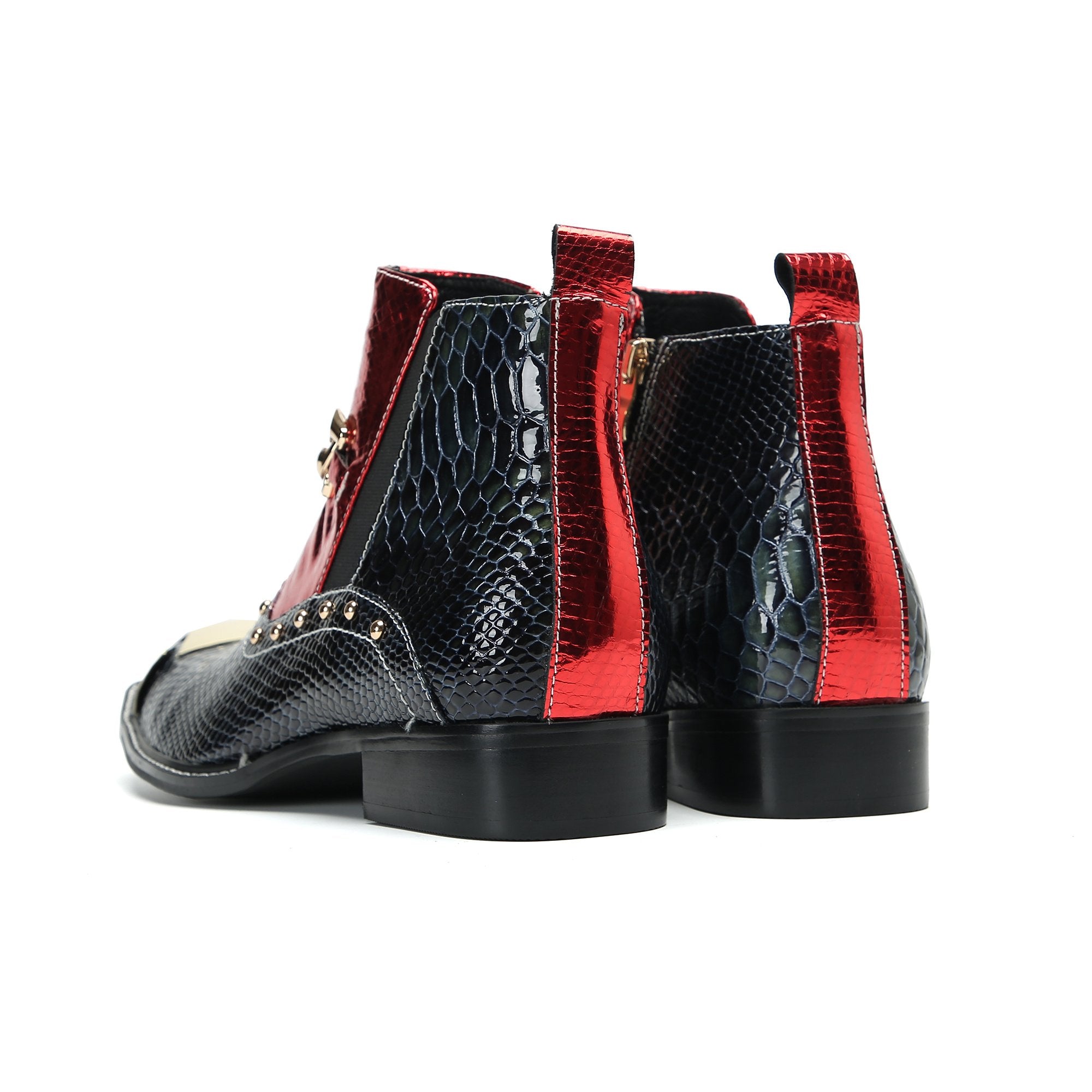 Snake Pattern Metal Appliques Genuine Leather Boots