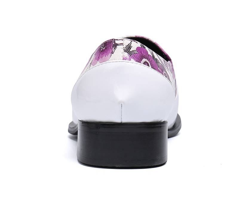 Pointed Metal Tip Toe Floral Print Italy Style Men Shoes