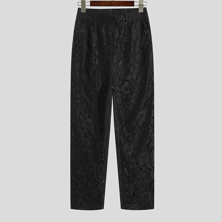 Front Lace Black Flower Pants