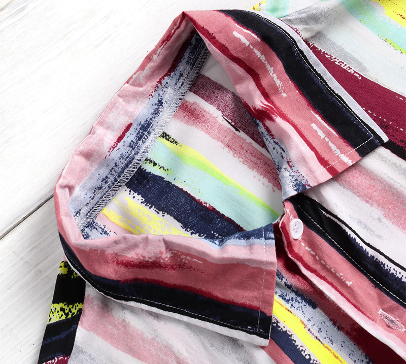 Chemise rayée hawaïenne à manches courtes respirante style décontracté hommes chemise