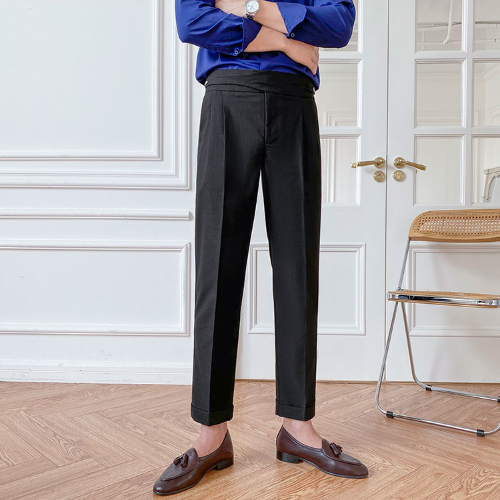 Solid Color High Waist Polyester Trousers