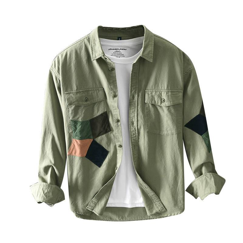 Double Pockets and Patchwork Decorated Shirt