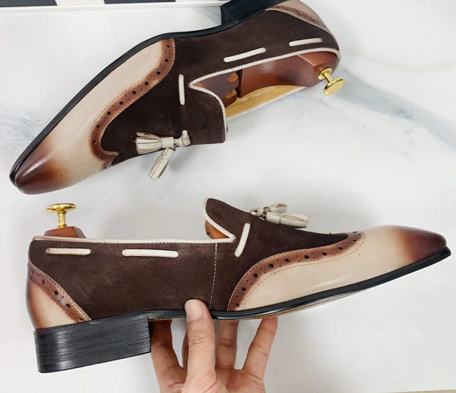 Loafer Genuine Leather Mix Color Wingtip Luxury Shoes