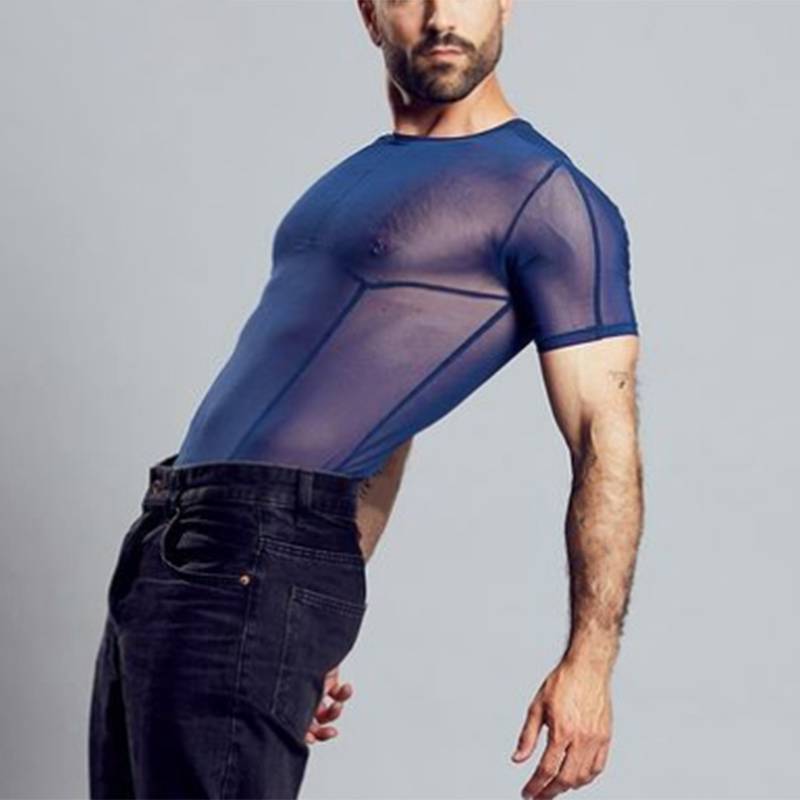 T-shirt transparent à col rond décoré de lignes de couture