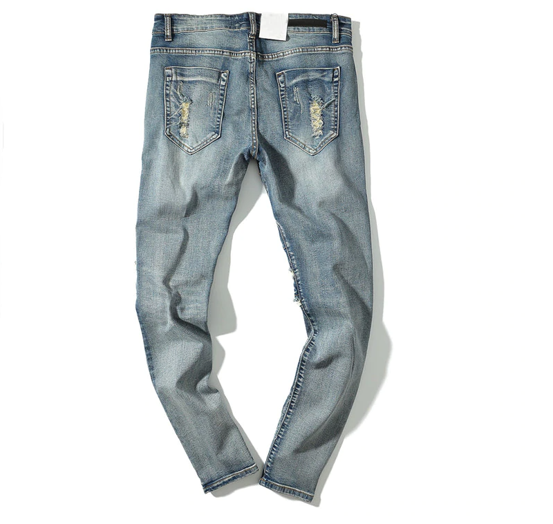 Vintage Blue Slim Fit Ripped Jeans